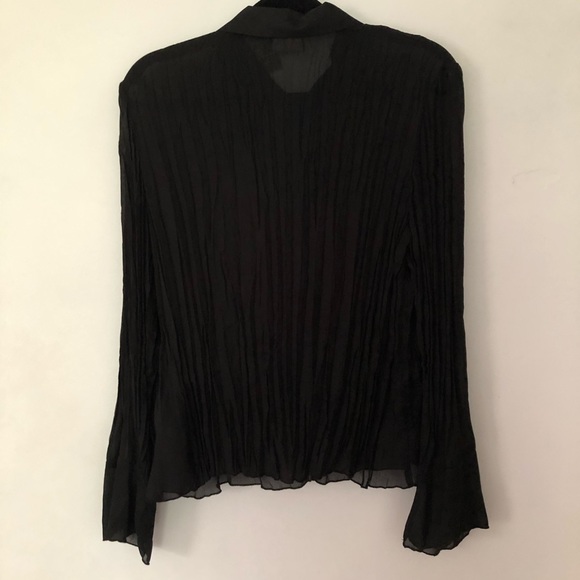 Black Ruffle Detail Sheer Pleated Button Up Top - Picture 5 of 7